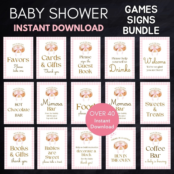 pink little bun in the oven baby shower game bundle
